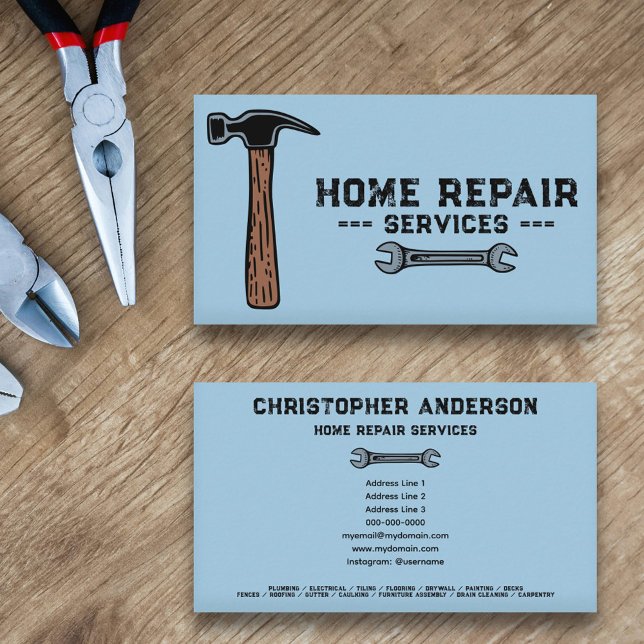 Blå reparationstjänst för hemmet visitkort (Home Repair Service Blue Business Card)
