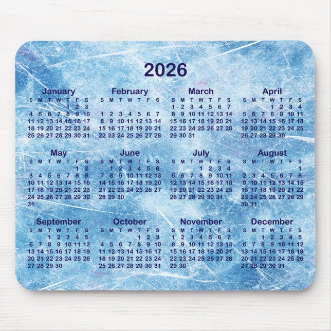 Blå Reparerad Is 2026 Kalender Musmatta (Framsidan)