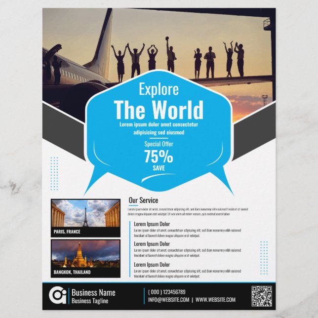 Blå resebyråns Flyer-mall Reklamblad (Framsidan)