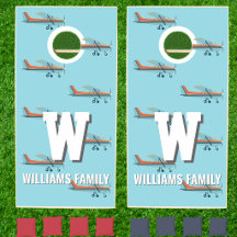 Blå Retro Aviation Pilot Familj Monogram Flygplan