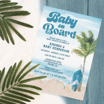 Blå Retro Baby Ombord Surf Baby Shower