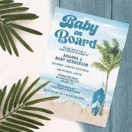 Blå Retro Baby Ombord Surf Baby Shower Inbjudningar