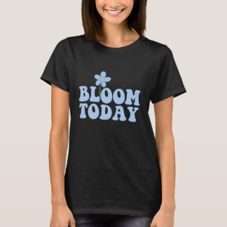 Blå Retro “Blomstra Idag” Blomdesign T Shirt