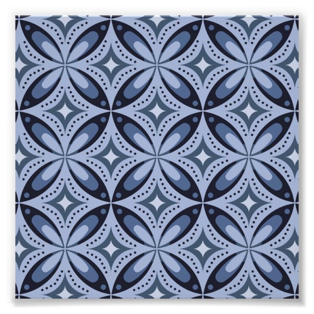 Blå Retro Geometrisk Mönster Fototryck (Framsidan)