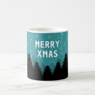 Blå retro God Jul med tallar och snö Kaffemugg