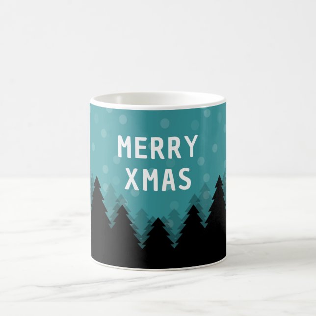 Blå retro God Jul med tallar och snö Kaffemugg (Center)