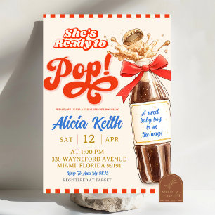 Blå Retro Hon är redo att poppa Pojke Baby Shower Inbjudningar