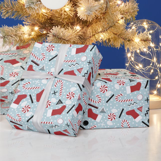 Blå Retro Jul Pepparmynta Presentpapper (Helgdagar)
