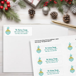 Blå Retro-julprydnadsmonogram Returadress Etikett