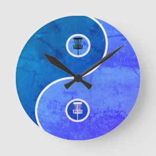 Blå Retro Yin Yang Rund Klocka