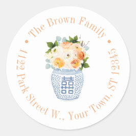 Blå Returadressen Fall in Kärlek Autumn Flowers Bl Runt Klistermärke