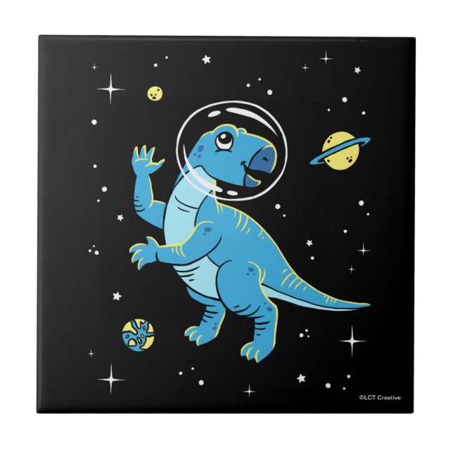 Blå Rhabdodon Dinos in Space Kakelplatta (Framsidan)