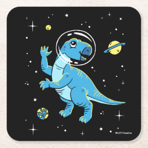 Blå Rhabdodon Dinos in Space Underlägg Papper Kvadrat