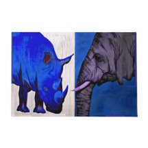 Blå Rhino och Elefant feng shui matta
