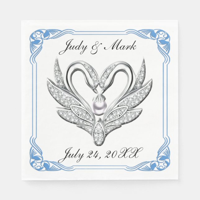 Blå ribbon Silver Svanar Pappra blöjor Pappersservett (Framsidan)