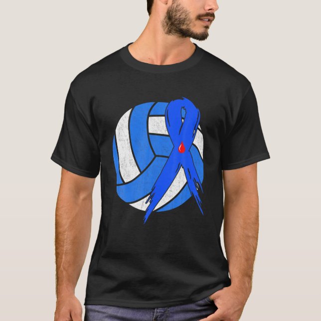 Blå "Ribbon Volleyball Diabetes Awareness Warrior" T Shirt (Framsida)
