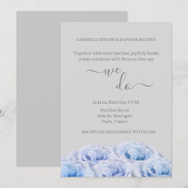 Blå riktiga Ro Flowers Grått Elegant Vi gör Bröllo Inbjudningar