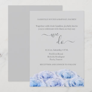 Blå riktiga Ro Flowers Grått Elegant Vi gör Bröllo Inbjudningar