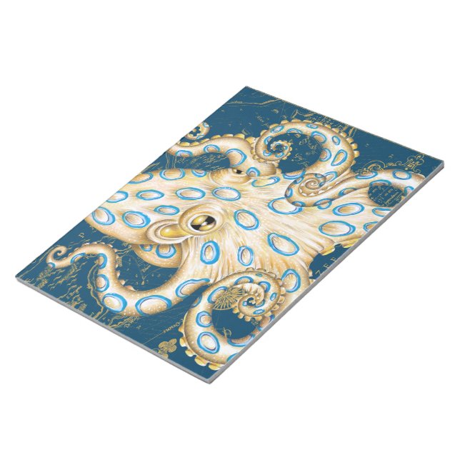 Blå Ring Octopus Indigo Vintage Karta Anteckningsblock (Vinklad)