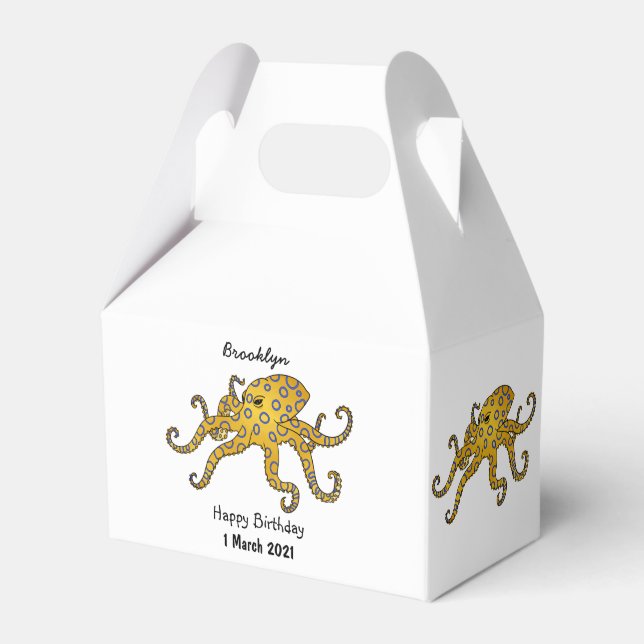 Blå-ringad oktopus serieillustration presentaskar (Framsidan Sidan)