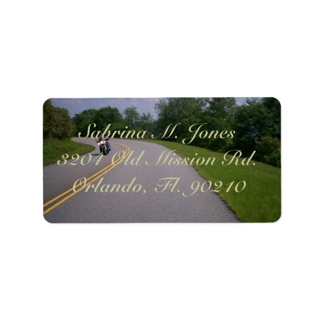 Blå ringmotorcykelrid adressetikett (Framsidan)