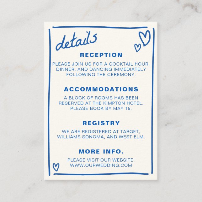 Blå ritad tillsammans Bröllop Tilläggskort (Framsida)