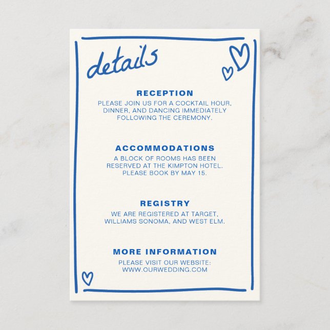 Blå ritad tillsammans Bröllop Tilläggskort (Framsida)