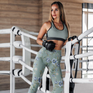 Blå Ro Blommigt Patterned Lagar Leggings