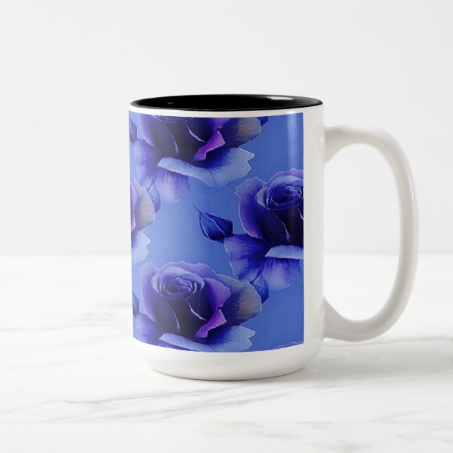 Blå Ro Blommönster-kaffe Mugg (Höger)