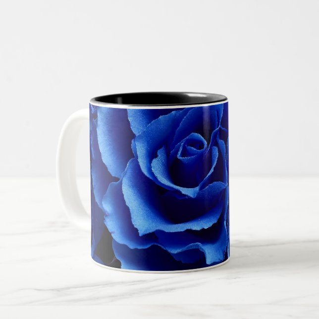 Blå ro-blommor, romantik Tone-kaffe m Två-Tonad Mugg (Framsida vänster)