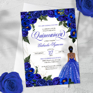 Blå Ro & Guld Finare Boll Gown Quinceanera Inbjudningar