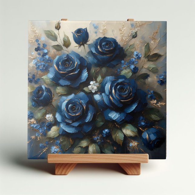 Blå Ro Guld Gilding Impressionist Art Kakelplatta (Skapare uppladdad)