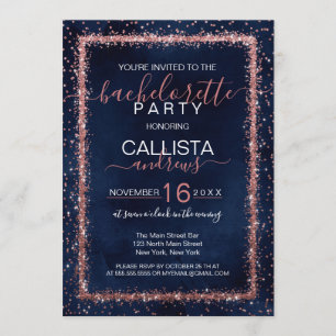 Blå Ro Guld Sprinkle Confetti Bachelorette Inbjudningar