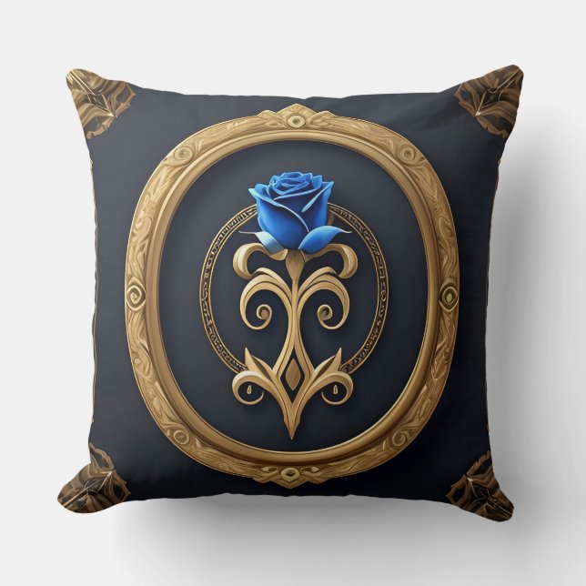 Blå Ro i Golden Ram med ornate-uppgifter Kudde (Framsida)