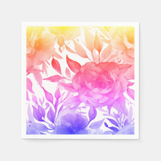 Blå Ro Lila vattenfärgsblommor Pappersservett (Framsidan)