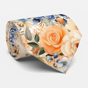Blå Ro och persikoblommor Blommigt Neck Tie Slips