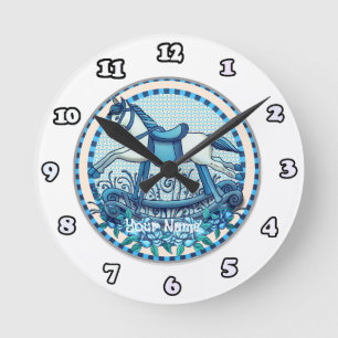 Blå Ro Rocking Horse-klocka Rund Klocka