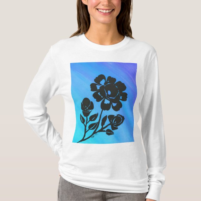 Blå Ro Silhouette Långärmad Shirt för kvinnor T (Framsida)