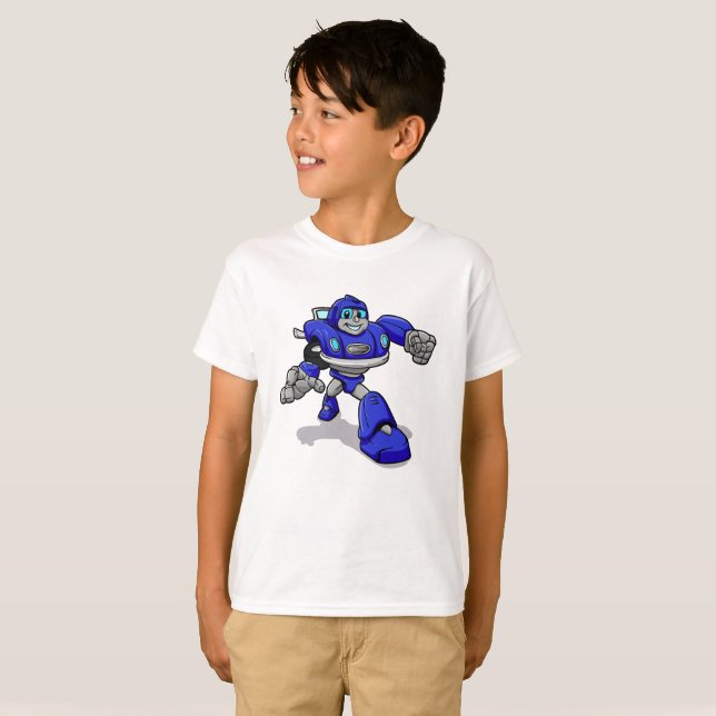 Blå robot - för barn - Välj bakgrund färg T Shirt (Hel framsida)