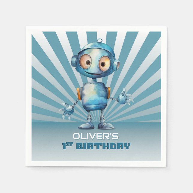 Blå robot tema 1-årsdag pappersservett (Framsidan)