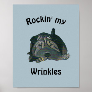 Blå "Rockin" Poster min Wrinkles Black Sharpei