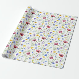Blå Röd Akvarell Vildblomma Presentpapper