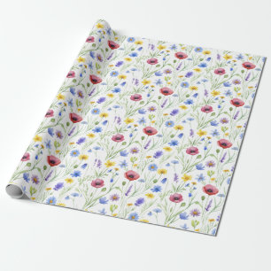Blå Röd Akvarell Vildblomma Presentpapper