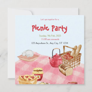 Blå Röd Blommig Akvarell Picknickkort