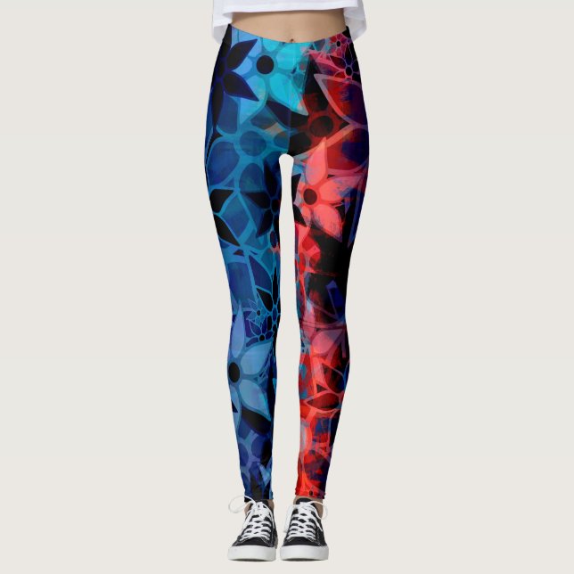 Blå Röd Blommig Leggings (Framsida)