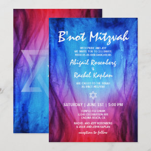 Blå Röd Eld Is    Davidstjärna B'not Mitzvah Inbjudningar