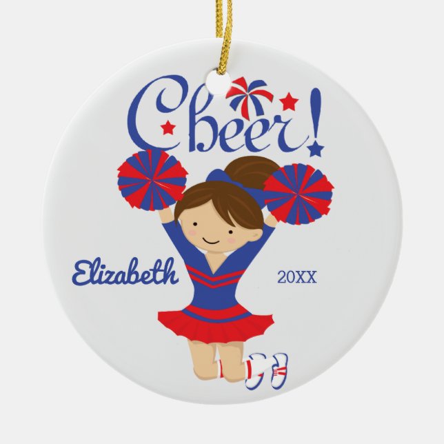 Blå & Röd Glädje Brunett Glädjepojke Ornament (Framsidan)