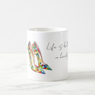 Blå Röd Gul Grön livet är bättre i klackar Kaffemugg