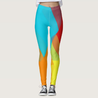 Blå Röd Gul Orange Modern Geometrisk Mönster Leggings