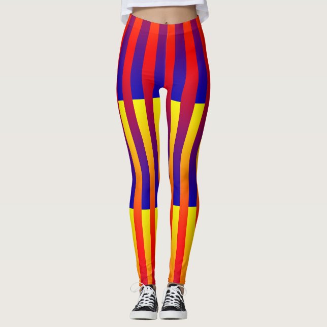 Blå Röd Gul Randig Leggings (Framsida)